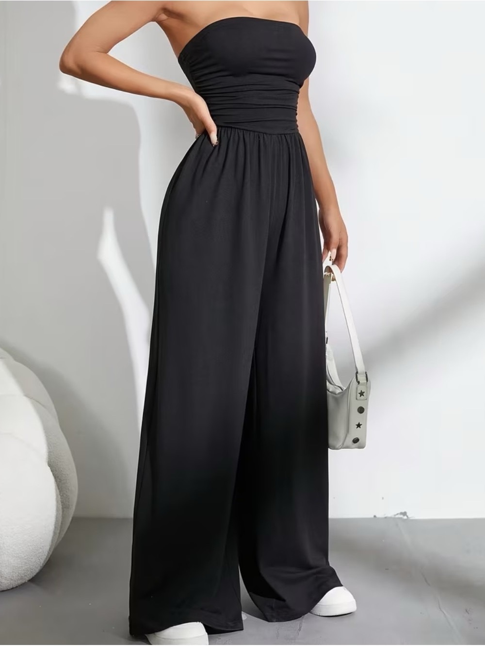 Strapless Wide-Leg Jumpsuit - Black